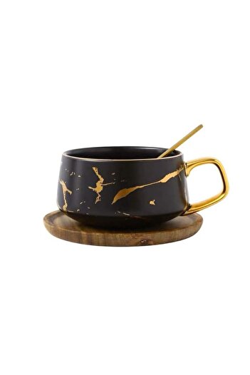 Generic Eplze YBK Tech Porcelain Tea Cup Coffee Mug Set for Afternoon Tea - Marble Pattern (Black, Short 30