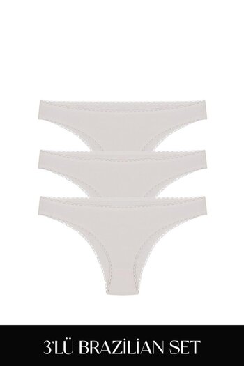Feu De Elu Σετ εσώρουχα Cotvie Ecru Cotton Brazilian 3 τεμ