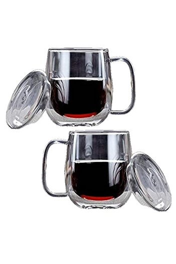 Generic مجموعة Lushh من قطعتين من الزجاج العازل مزدوج الجدار مع غطاء، كوب حراري شفاف مقاوم للحرارة، Cof