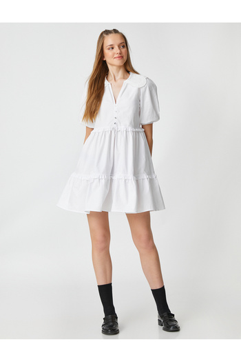 Koton Button Detail Puff Sleeve Button Detail Dress