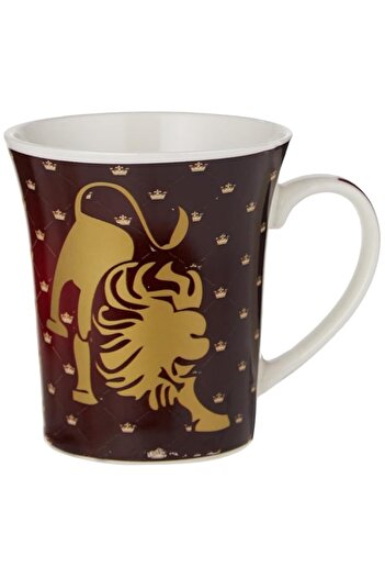 Generic Shallow Porcelain Zodiac Sign Printed Tea/Coffee Mug, Red, 550 g, BD-MUG-LEO