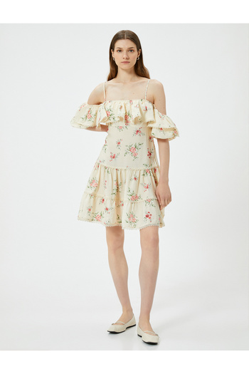 Koton Pink Women's Off Shoulder Floral Dress