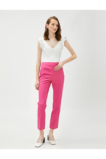 Koton Crop Cigarette Trousers Straight Pocket Detail