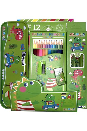 Generic DOLTRI - Set of 6 Pieces, Colorful Set of 12 Colours along with Drawing Book, Eraser, Sharpener, Geo