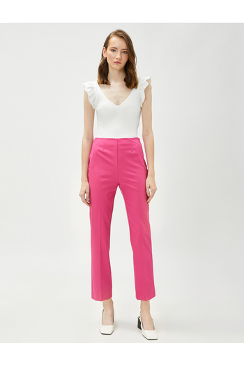 Koton Crop Cigarette Trousers Straight Pocket Detail