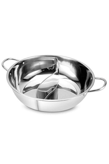 Generic Poppyae 30CM Easy Clean Stainless Steel Hot Pot Shabu Shabu Kitchen Cooking Durable Dual Site Induc