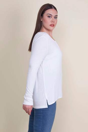 Şans Γυναικεία Μπλούζα Plus Size Bone, Λεπτομερής Πέτο 65N39050