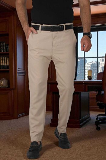 DeepSEA Men's Beige Italian Cut Lycra Sports Trousers Flexible Fabric Ankle Length Pipe Leg Classic Trousers 250200