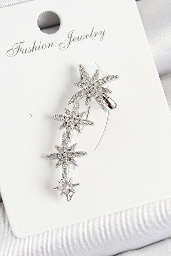STİLLOVE Brass Pole Star Model Silver Color Right Cartilage Earring
