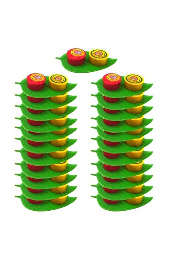 Generic Epoojacart Plastic - Leaf Shape Thamboolam Set With Pasupu Kumkum- Fancy Leaf Set Combo With Haldi