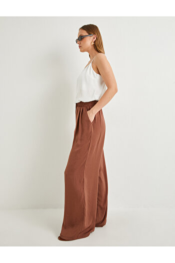 Koton High Rise Pocket Detail Drawstring Palazzo Pants