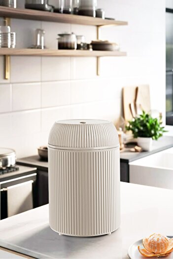 GLUS Çizgili Yuvarlak Çöp Kovası 10 Litre Banyo Mutfak Çöp Kovası Click Tuşlu