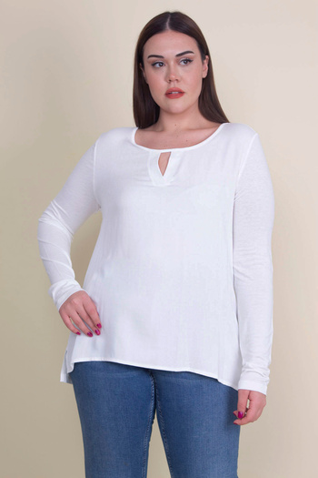 Şans Γυναικεία Μπλούζα Plus Size Bone, Λεπτομερής Πέτο 65N39050