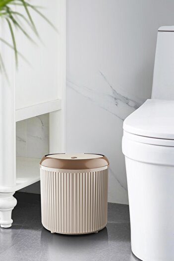 GLUS Çizgili Yuvarlak Çöp Kovası 3.5 Litre Banyo Mutfak Çöp Kovası Click Tuşlu