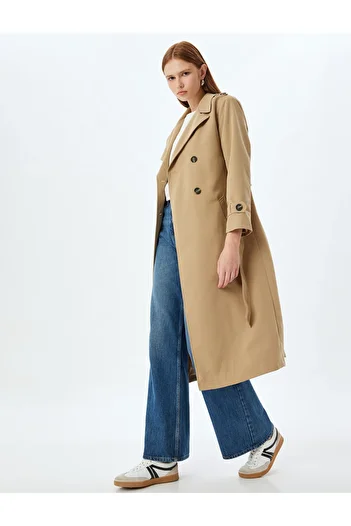 Koton Beige Women's Long Trench Coat