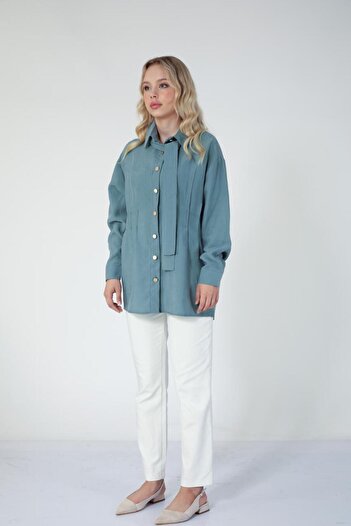Suede Style 5831 - Poplin Sailor Collar Waist Tie Women's Shirt