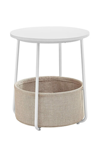 VASAGLE Round coffee table with fabric basket, modern style, 45x50cm, white with beige