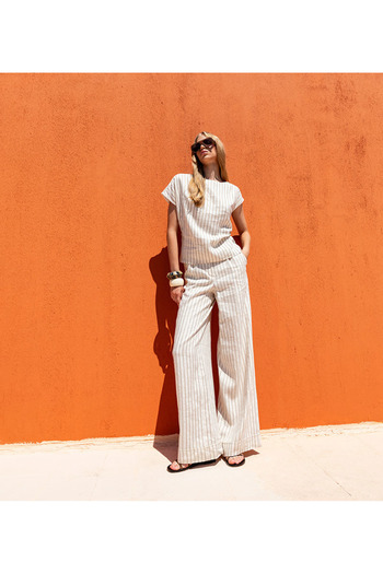 KAMEYA Striped Ecru Blouse with Back Detail