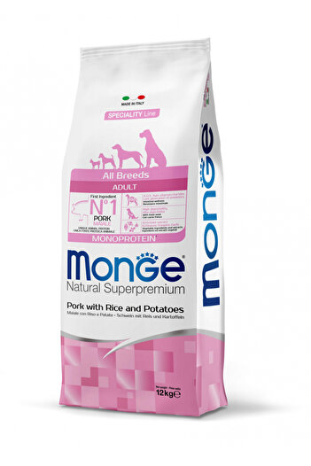 Monge Superpremium Monoprotein Adult All Breeds - Porc si Orez - 12kg