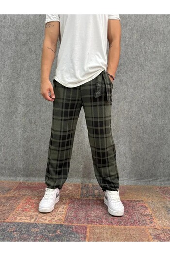 FıttingRoom Elastic Waist Belted Plaid Trousers