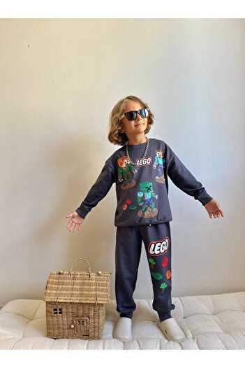 YİGİT BUTİK Printed Long Sleeve Boys Bottom Top Set
