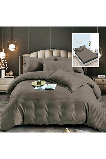 PATONE Damask Polycotton Bed Linen, 6 pieces, fitted sheet, light brown