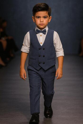 Esterella Crumpled Woven Vest Men's Suit / Vest Suit with Bow Tie / Shirt-Vest-Pants Suit