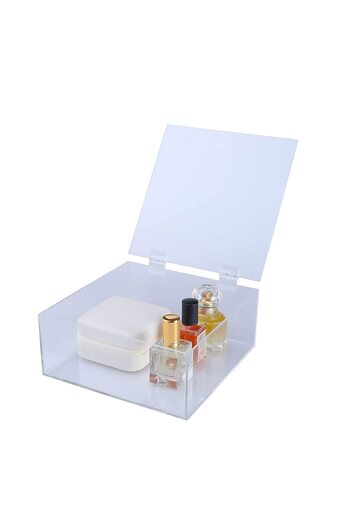 Lamsit Ibdaa Acrylic Box - Fluorescent Box with Hinges - Jewelry & Collectibles (20x20x8 cm, Clear)