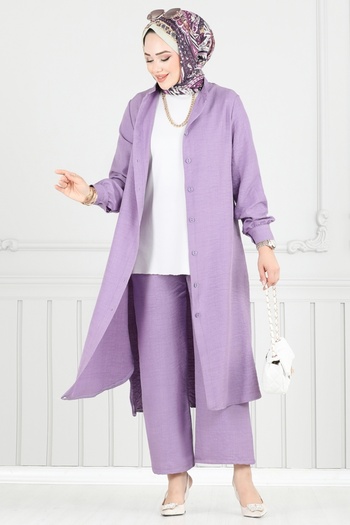 ModaMerve Front Button Sofia Suit 407Dvl817-Ms Lilac