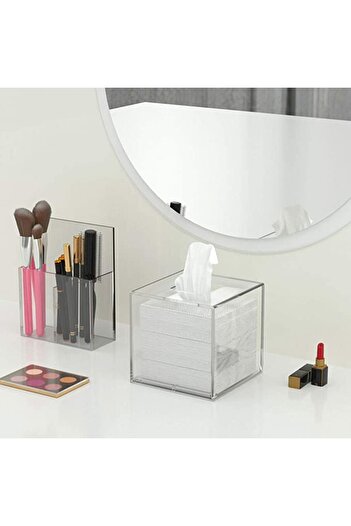 Lamsit Ibdaa Acrylic Tissue Box, Square 14x14x14 cm, Clear, Mirror Finish