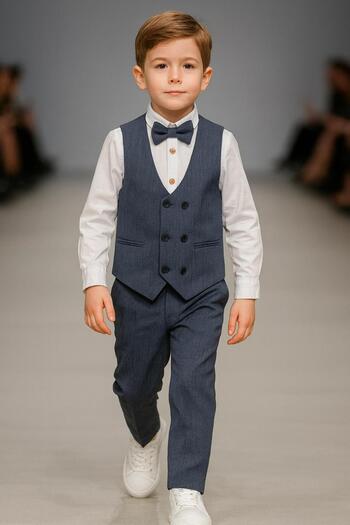 Esterella Crumpled Woven Vest Men's Suit / Vest Suit with Bow Tie / Shirt-Vest-Pants Suit