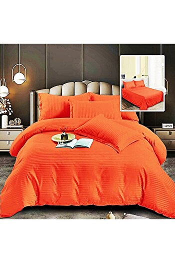 PATONE Damask Polycotton Bed Linen, 6 pieces, fitted sheet, orange