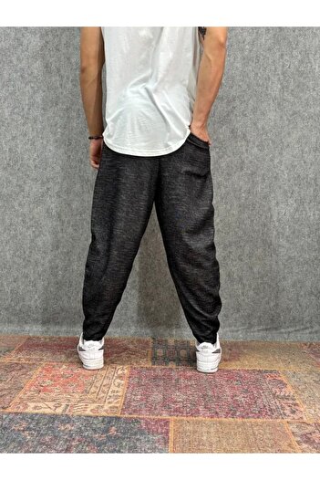 FıttingRoom Black Baggy Trousers with Elastic Waist and Pocket Rib Detail