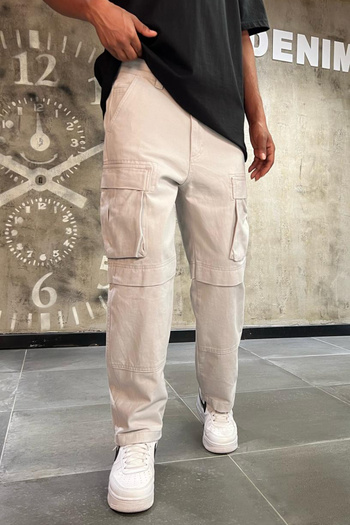 Denim Republic Men's Gray Baggy Cargo Pants Gabardine