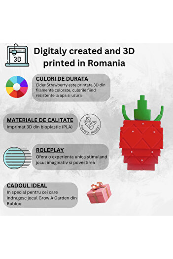 Lulu's Prints Figurina Elder Strawberry din Grow a Garden, Roblox, plastic, printat 3D, 54x54x78 mm