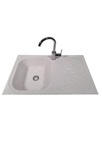 RAY Chiuveta de bucatarie, compozit, alb marmorat,cuva stanga, 800 x 500 mm,montare pe blat,sifon inclus