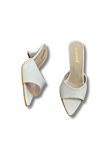 Aldina Nucci White Patent Leather Pointed Toe Stiletto Women's Slippers # 1045