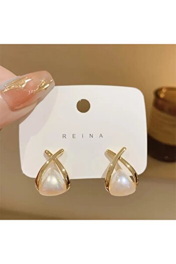 NEMOPHİLA Imitation Pearl Women's Steel Earrings with Cross Detail, Luxurious and Lightweight Design