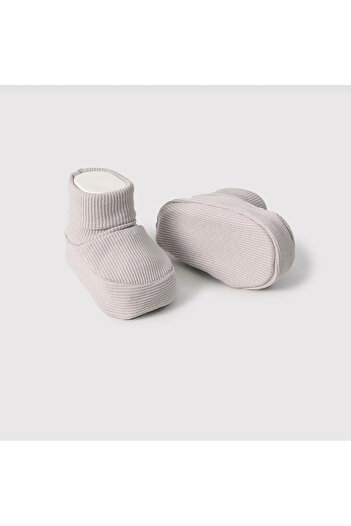 PURE BABY NATURA 0-6 ay Fitilli Esnek Erkek Bebek Patik, Panduf Ekru