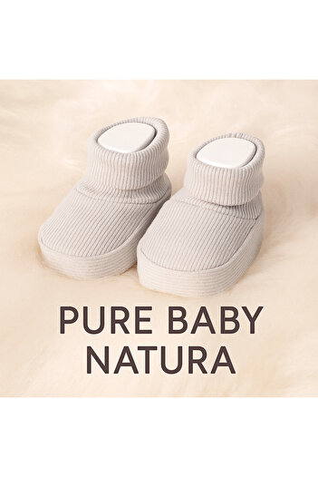 PURE BABY NATURA 0-6 ay Fitilli Esnek Erkek Bebek Patik, Panduf Ekru