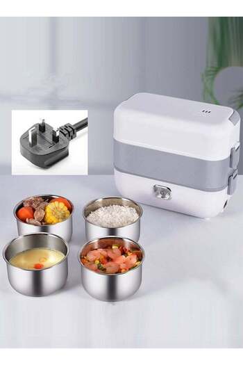 Haidue 2-Layer Portable Electric Food Heater Lunch Box, Mini Removable 304 Stainless Steel 220v Food