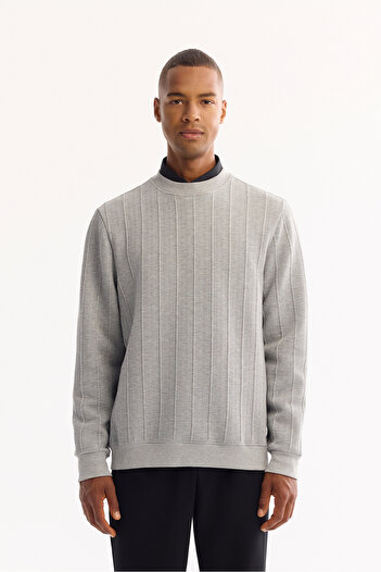 Avva Men's Regular Fit Gray Crew Neck Jacquard Sweatshirt A52Y1218