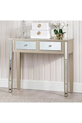 Vanity Living Console Table, Modern Design Mirrored Narrow Hallway Table, Treviso Slim Wooden Framed
