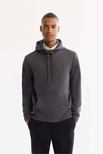 Avva Men's Regular Fit Anthracite Cotton Kangaroo Pocket Interlock Sweatshirt A52Y1201