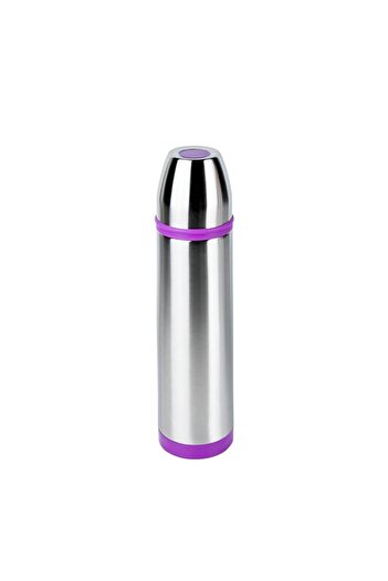 Generic Nessan Vacuum Flask Double Wall With Color Band, Silver/Purple, 500 ML, F-Ev044