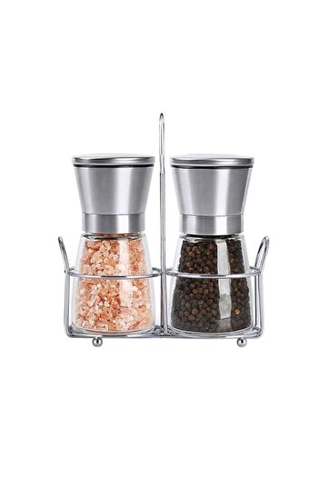 Generic Set of Salt and Pepper Grinder 2 pack Salt and Pepper Shakers with Stand Stainless Steel Spice Grin
