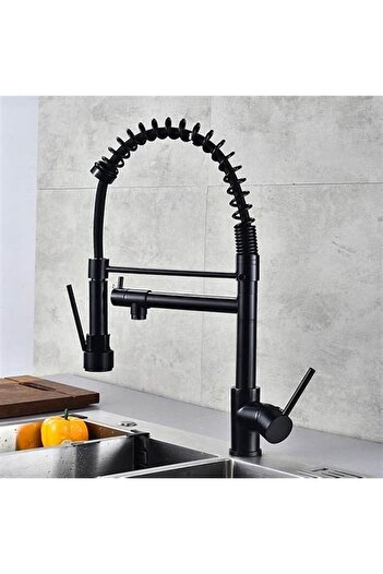 RAY Baterie bucatarie, cu dus extractabil, pipa suplimentara, negru, racorduri incluse