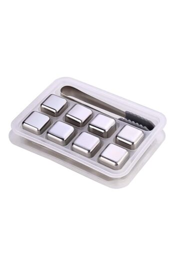 Generic eoocvt Whiskey Stones Luxury Gift Set - 8pcs Stainless Steel Reusable Ice Cubes with Barman Tongs a