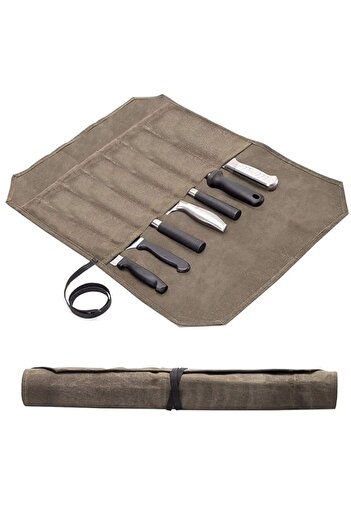 Generic Waxed Canvas Chef Knife Roll Bag Heavy Duty Storage Knife Cutlery Tool Case with 6 Slots Wrapping S