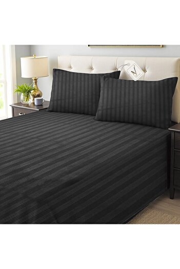 View star Viewstar 4-Piece King Size Striped Bedsheet Set-Black